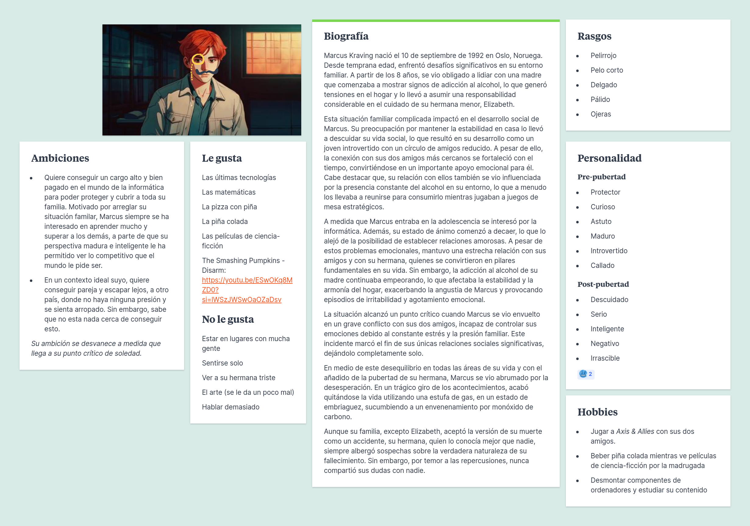 Character page for Marcus Kraving